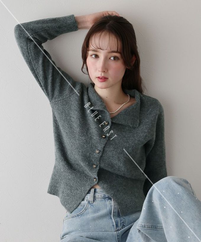 日本 BLUE EAST - 愛心蝴蝶結扣成熟甜美針織開襟衫-黑 (M)