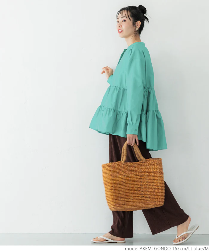 日本 COCA - 氣質蛋糕層次長袖上衣-經典黑