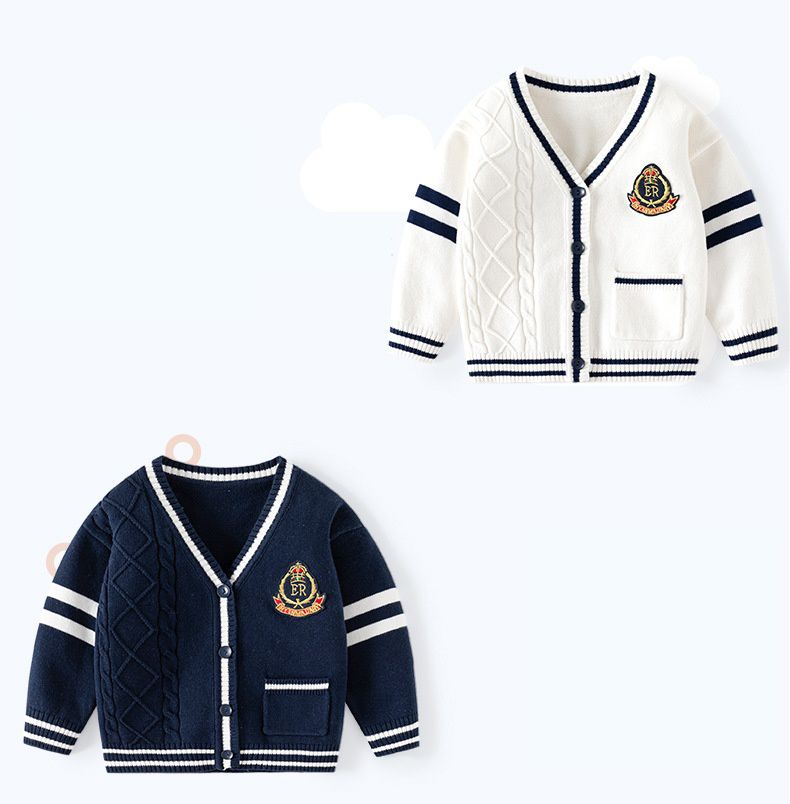 舒適圓領針織排釦外套-學院風-白色