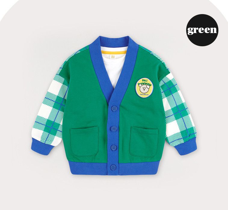 韓國 HEJMINI - 綠格紋開衫外套-綠