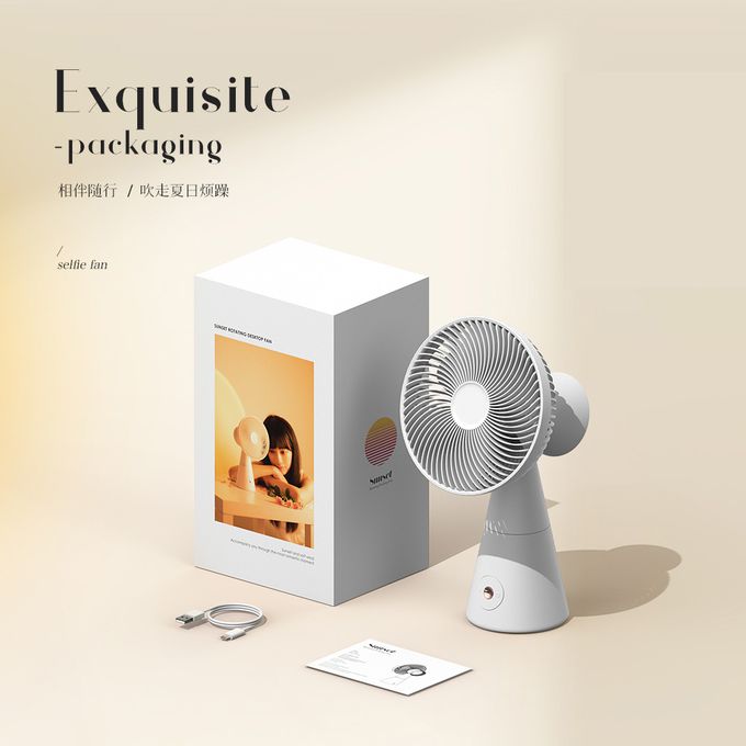 Timo - 夕陽燈 USB風扇/桌扇 (左右旋轉/可拆清洗/居家氛圍營造)-白色