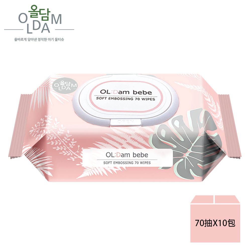 韓國 OLDAM - 韓國媽媽安心推薦 寶寶濕紙巾 極柔 無味 有蓋 大包 70抽X10包 (箱購)
