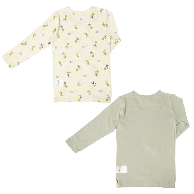 akachan honpo - 長袖圓領速乾上衣-2件組 恐龍-綠色