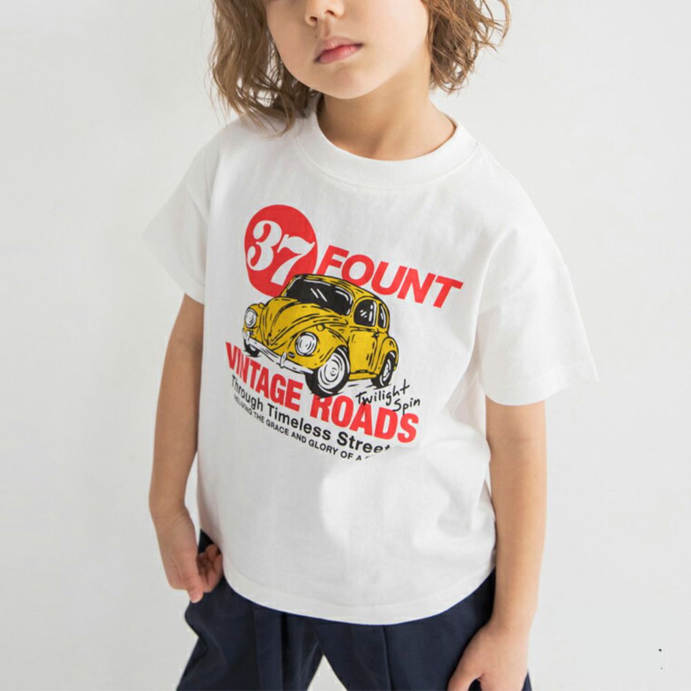 100%天竺棉 印花短袖上衣-金龜車-白