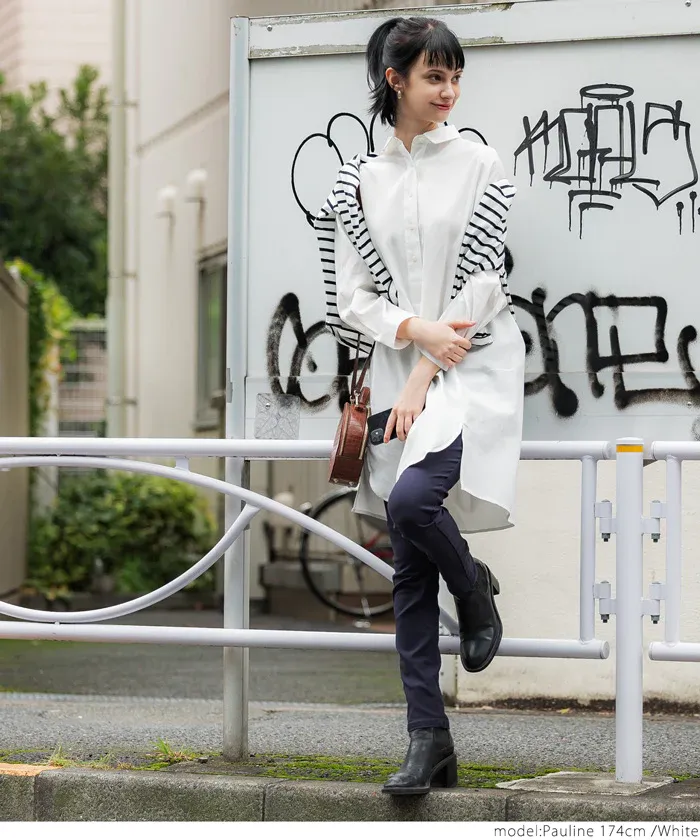 日本 COCA - 質感翻領排扣中長版襯衫-深灰