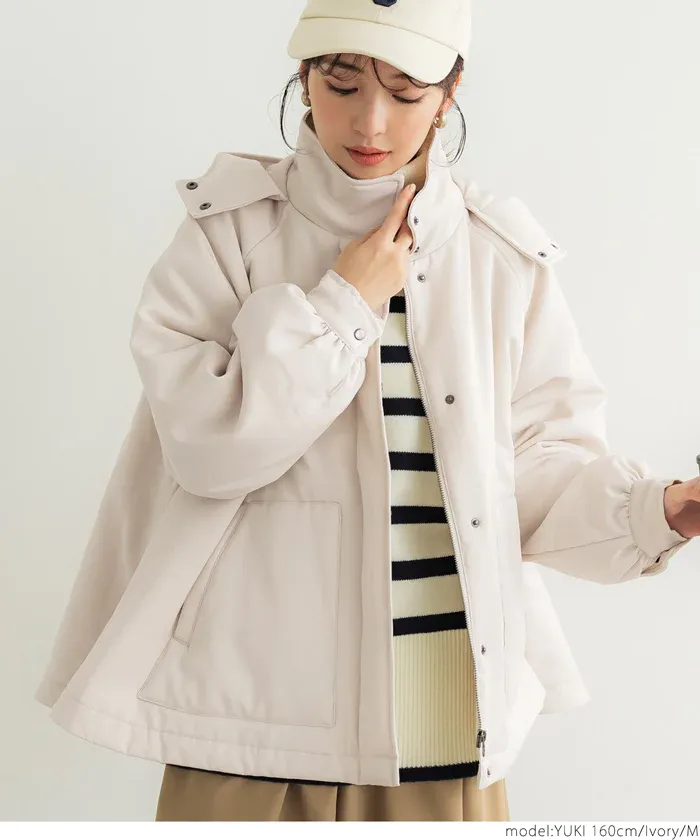 日本 COCA - 斗篷設計鋪棉連帽外套-米杏