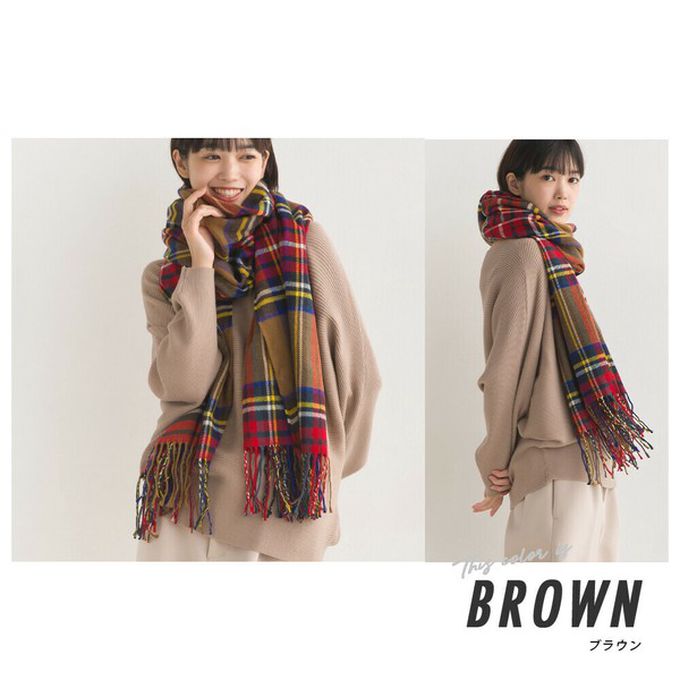 日本 OMNES - 羊毛混紡經典格紋圍巾披肩-A(紅x白)