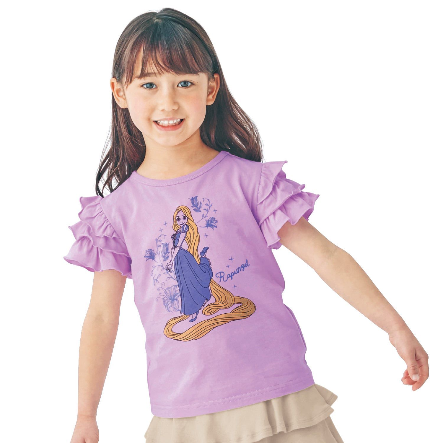 日本千趣會 - 迪士尼天竺棉荷葉短袖上衣-長髮公主-紫