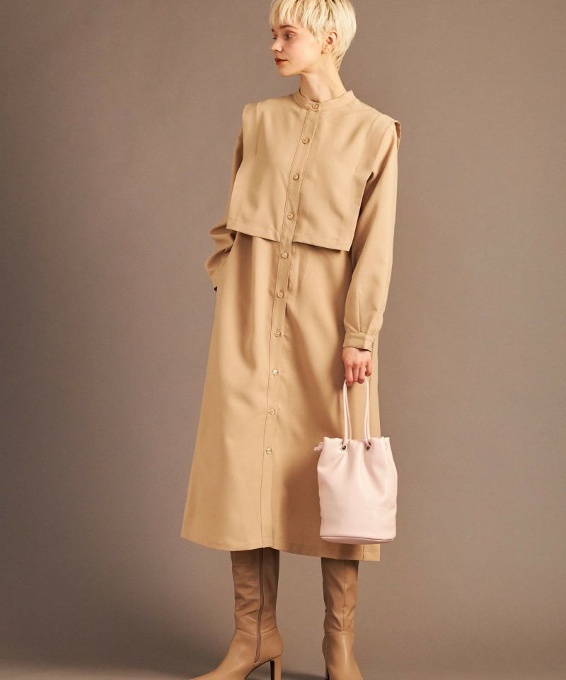 日本 COOCO - 軟皮束口水桶包/肩背包-杏