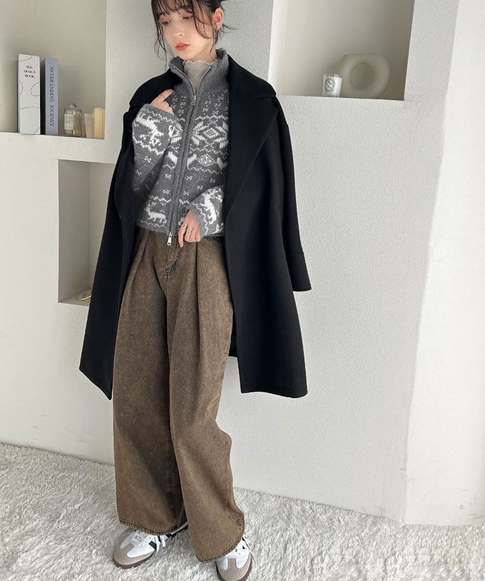 日本 Classical Elf - mily bilet 北歐雪花氛圍短版針織外套-灰x白