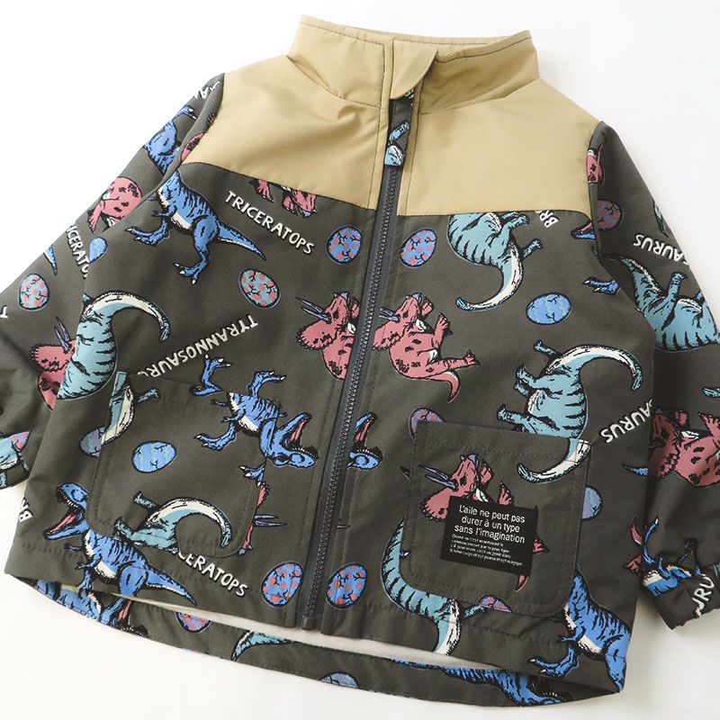 日本 ZOOLAND - 撥水加工 防風刷毛鋪棉外套-熊熊大集合-藍x卡其