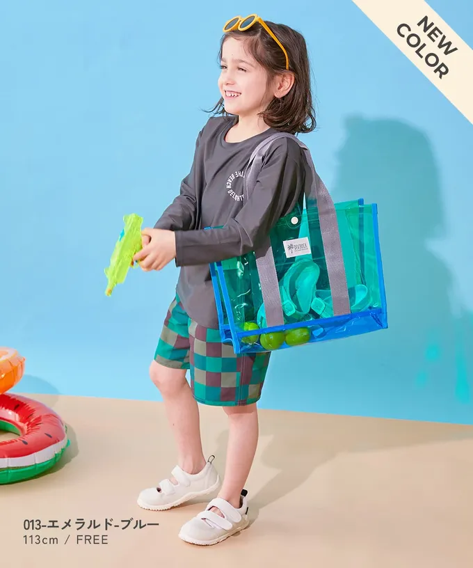 日本 devirock - 果凍色系PVC游泳/玩水包-淺黃x水藍