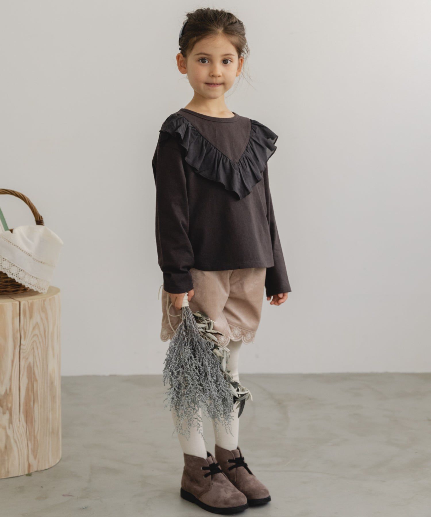 日本 PAIRMANON - 柔棉100% 可愛捲邊薄長袖上衣-桃粉