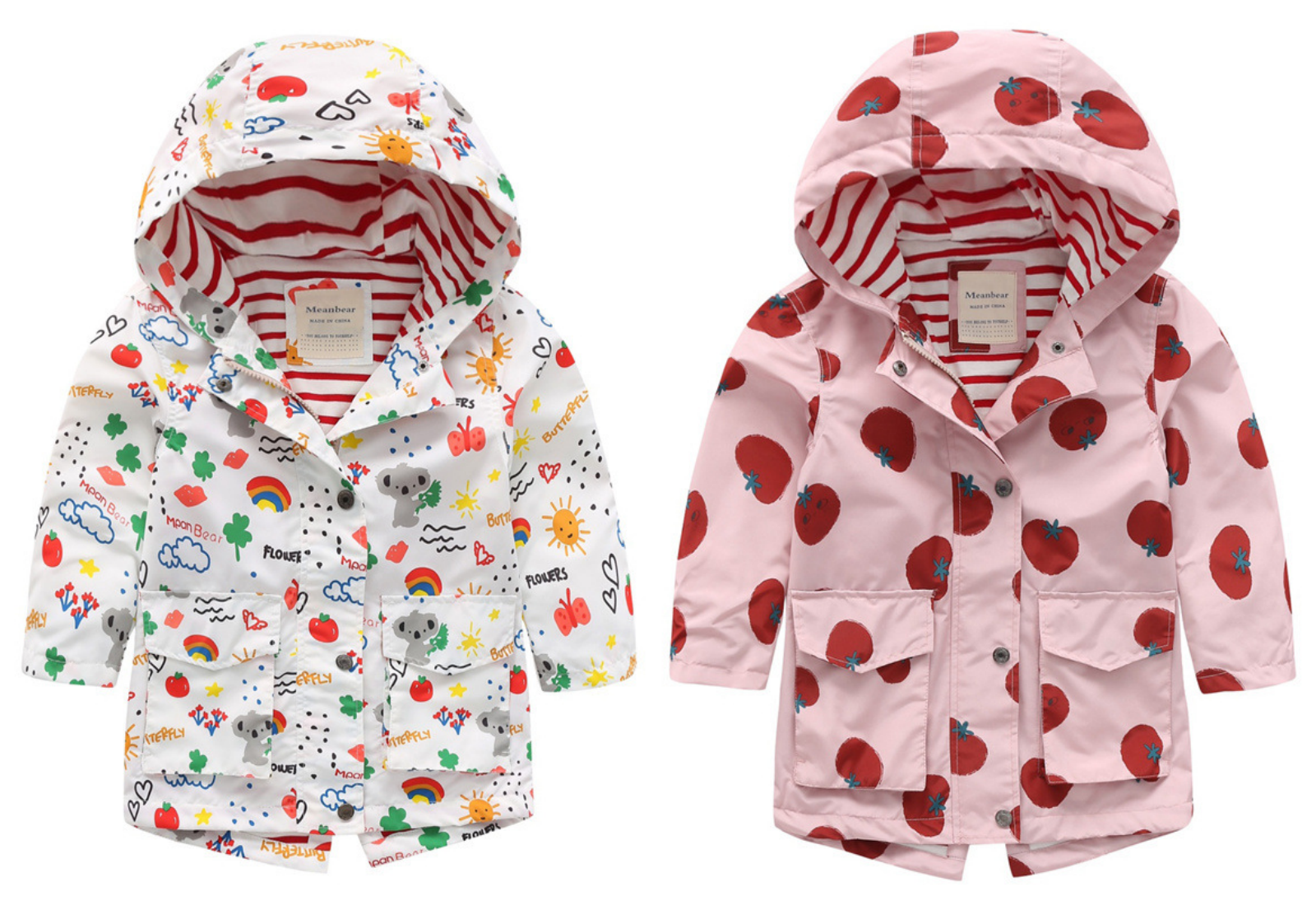 防風防雨中長款衝鋒外套-番茄