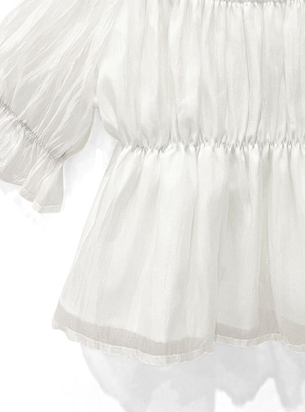 日本 GRL - 荷葉薄紗滾邊露肩上衣-天使白