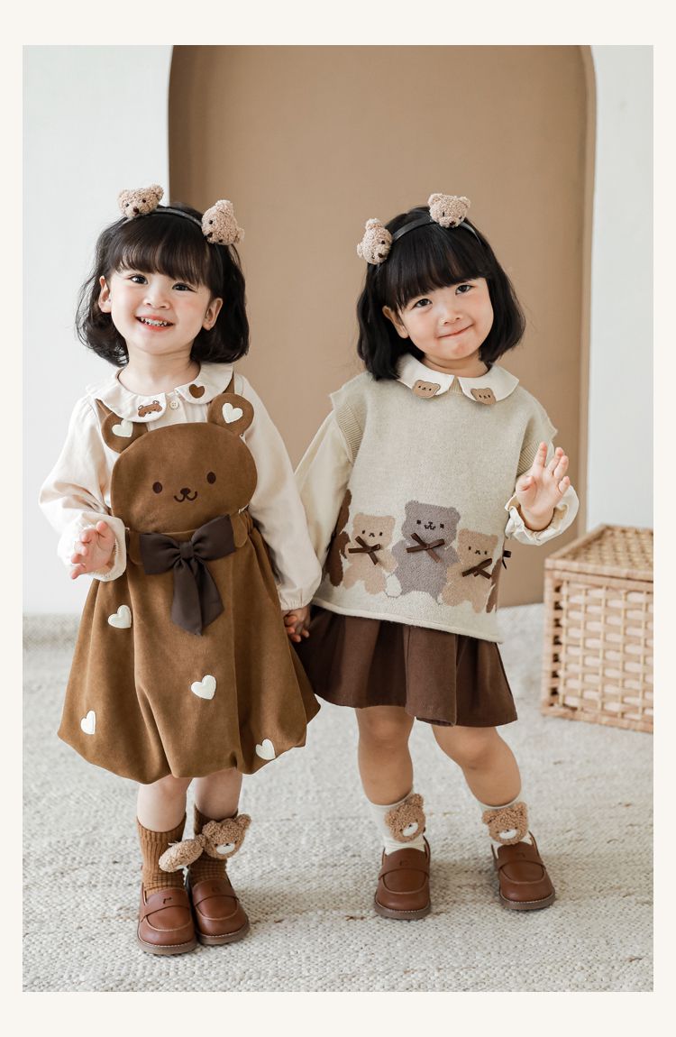 針織圓領百搭背心-熊熊-杏灰色