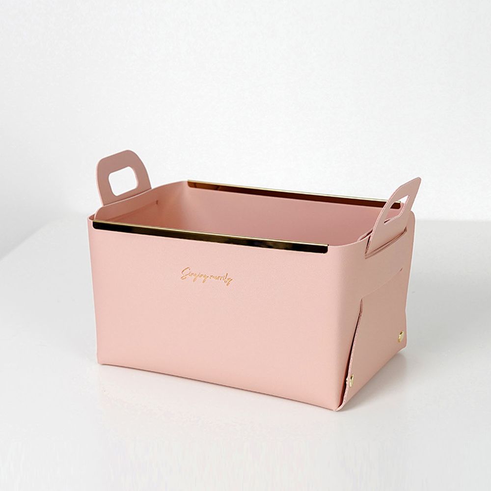 北歐簡約風皮質桌面收納盒-深口款-粉色 (22x14x12.5cm)
