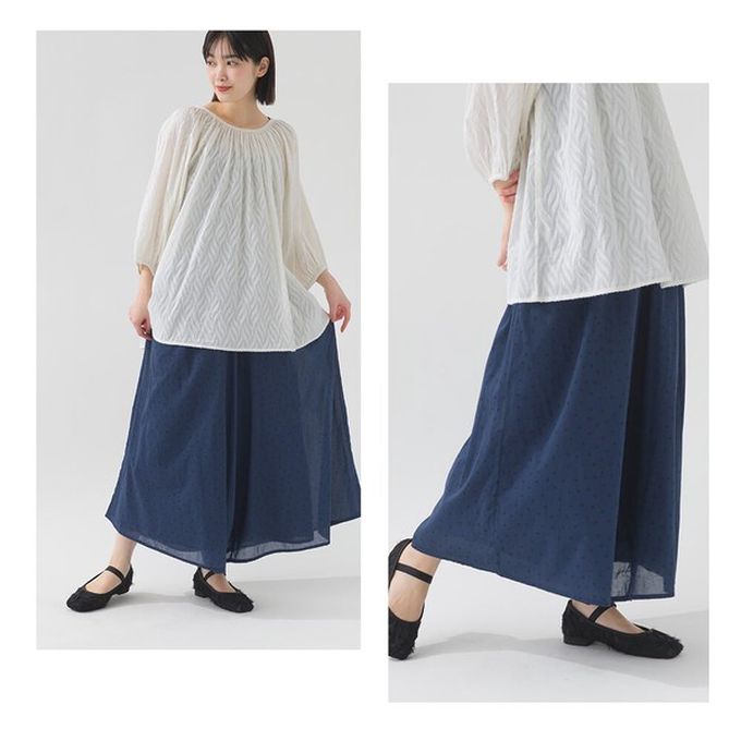 日本 OMNES - 100%印度棉 飄逸巴里紗超寬褲-深藍