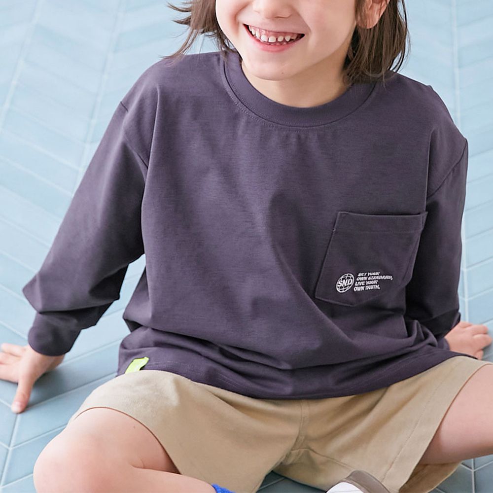 [快乾防皺] 簡約運動風長袖上衣-大口袋-深灰紫