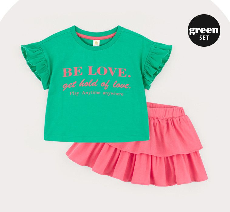 韓國 HEJMINI - 荷葉袖Be Love蛋糕裙套裝-白