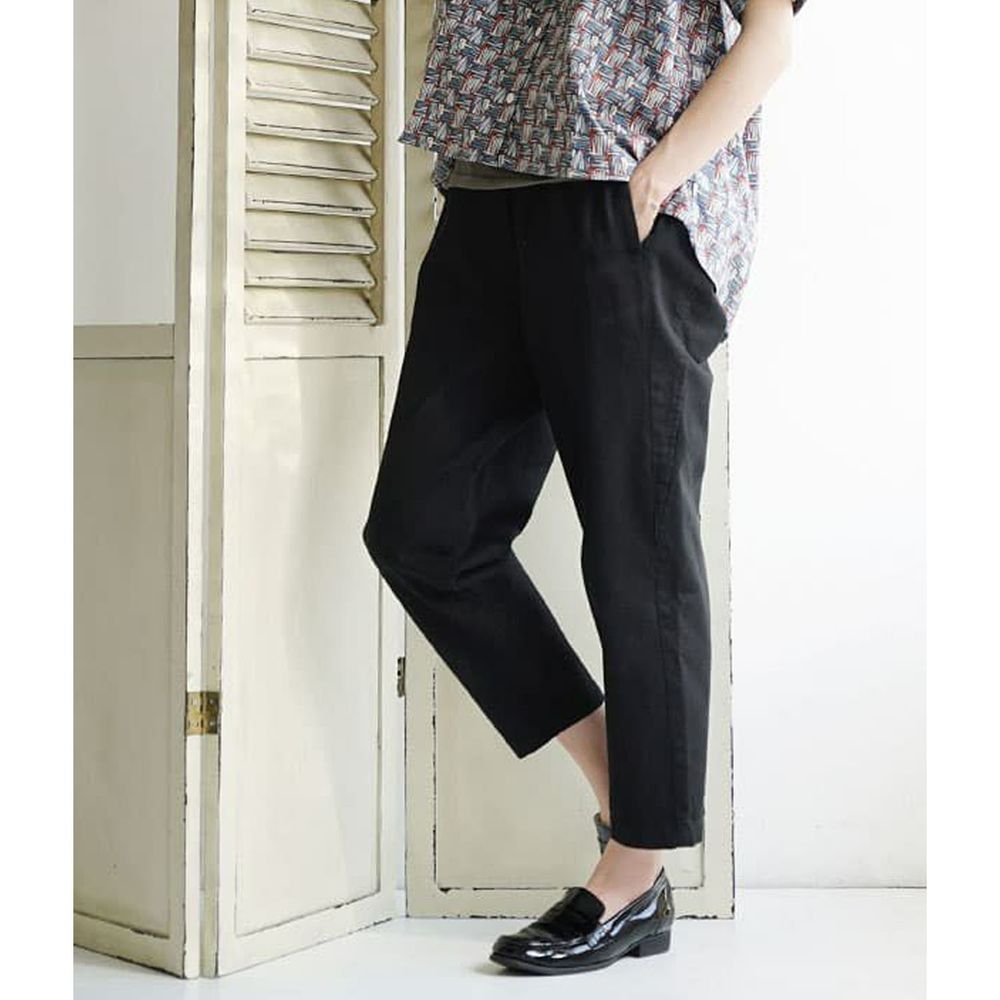 日本 zootie - 100%棉 透氣顯瘦縮口長褲-黑