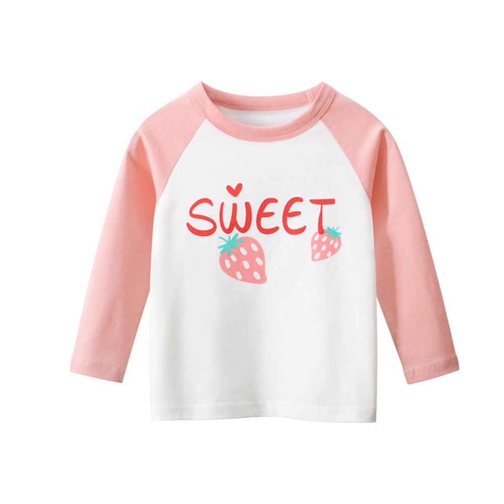 純棉長袖上衣-sweet草莓-粉色