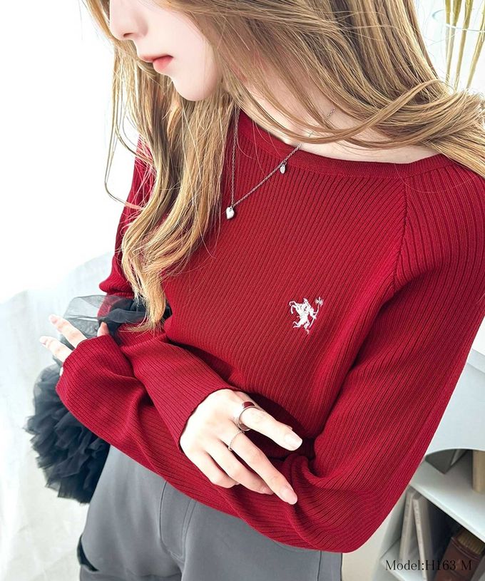 日本 Classical Elf - [必收]logo刺繡羅紋百搭長袖上衣-黑