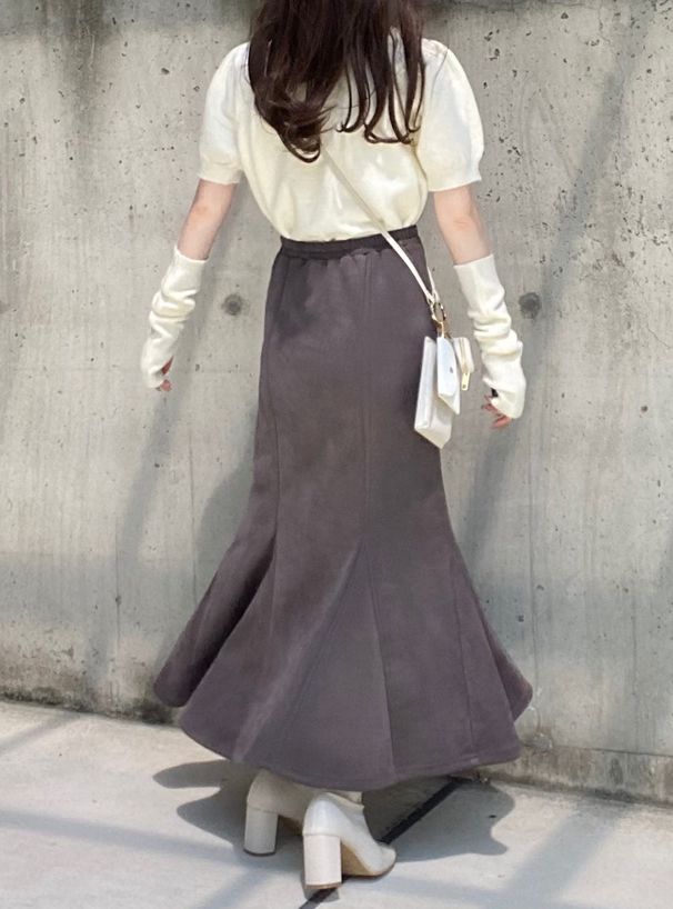 日本 GRL - 經典麂皮感修身魚尾裙-深灰