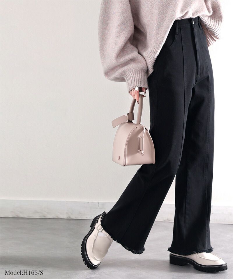 日本 Classical Elf - 顯瘦美腿彈性微喇叭長褲-丹寧藍