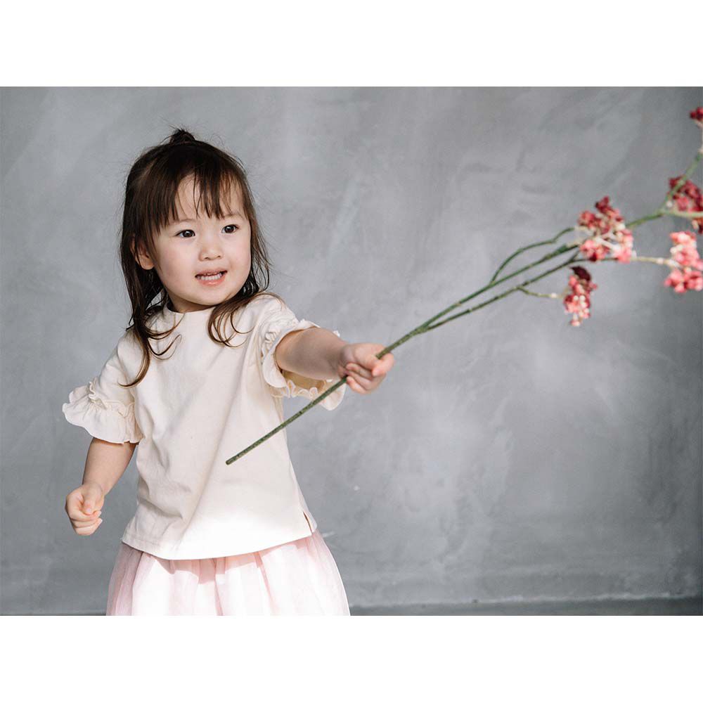 日本 ma lalumiere store - 荷葉邊清爽素色短袖上衣-牛奶白