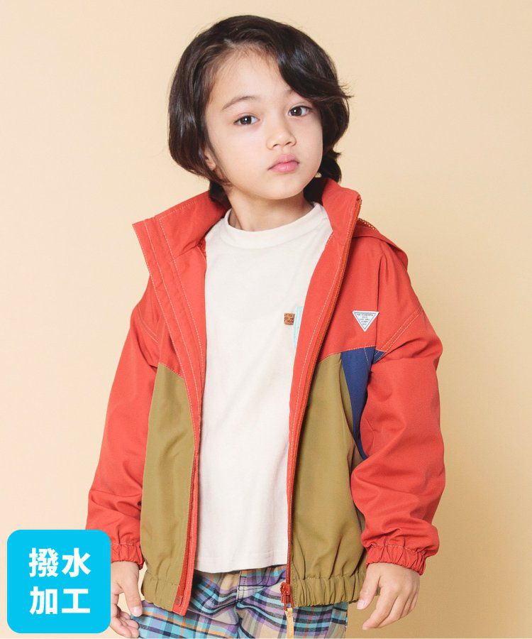 日本 BREEZE - 防潑水繽紛撞色連帽休閒外套-土耳其藍x棕