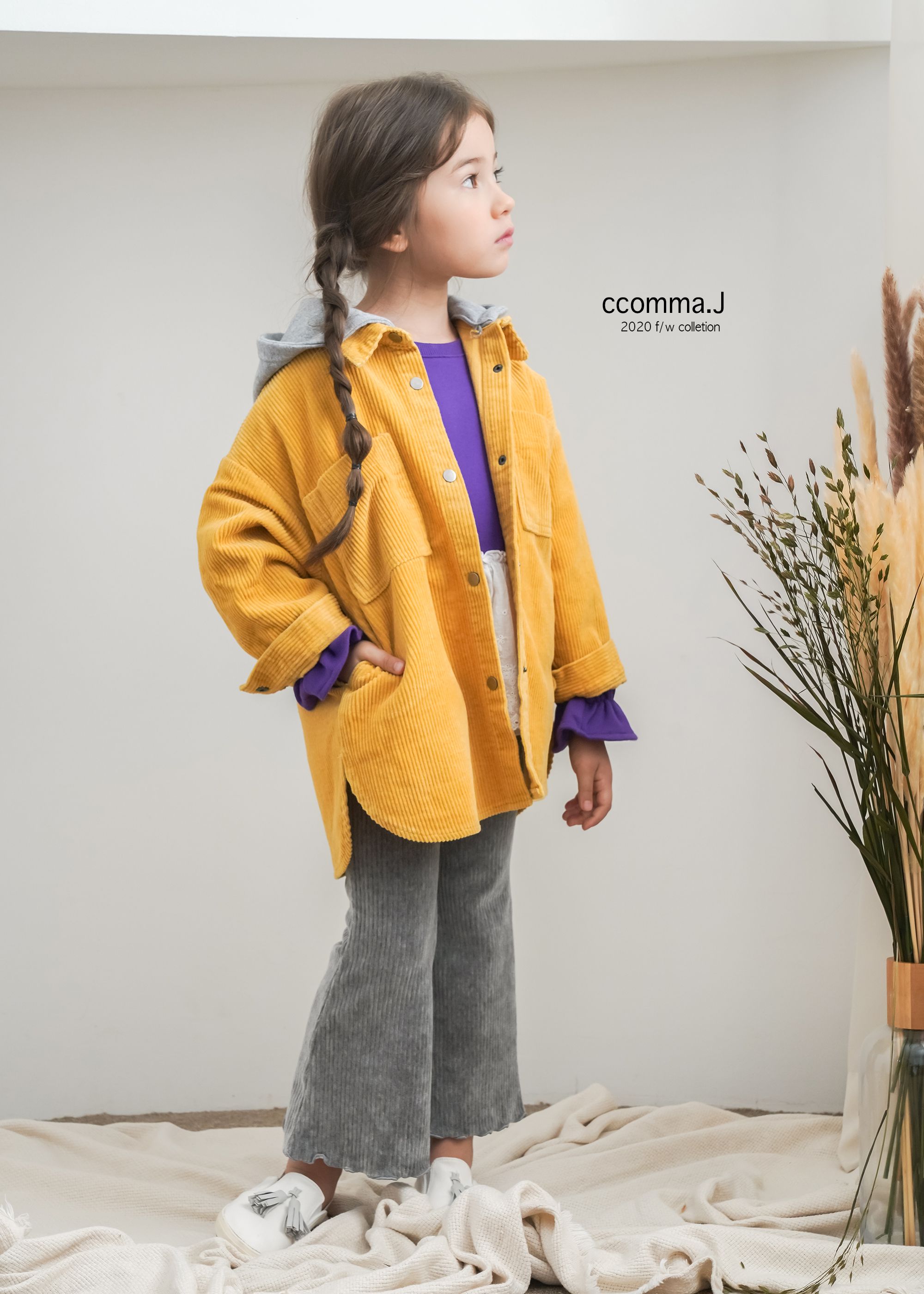 韓國 ccomma. J - 燈芯絨連帽夾克-芥末黃