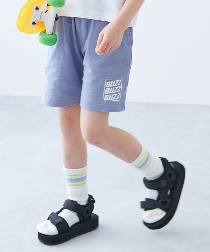 日本 devirock - 夏日印花純棉寬版短褲-BUZZ-黑