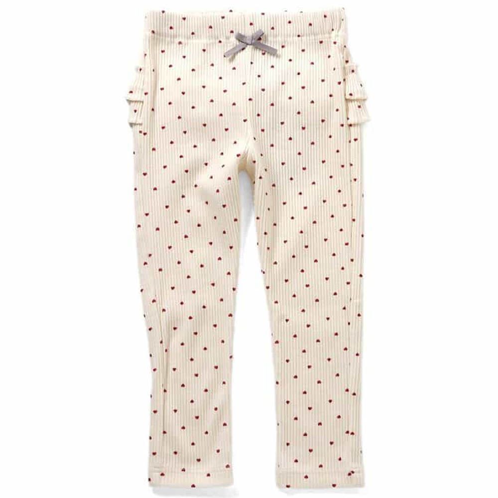 可愛荷葉屁屁羅紋長褲-愛心-象牙白