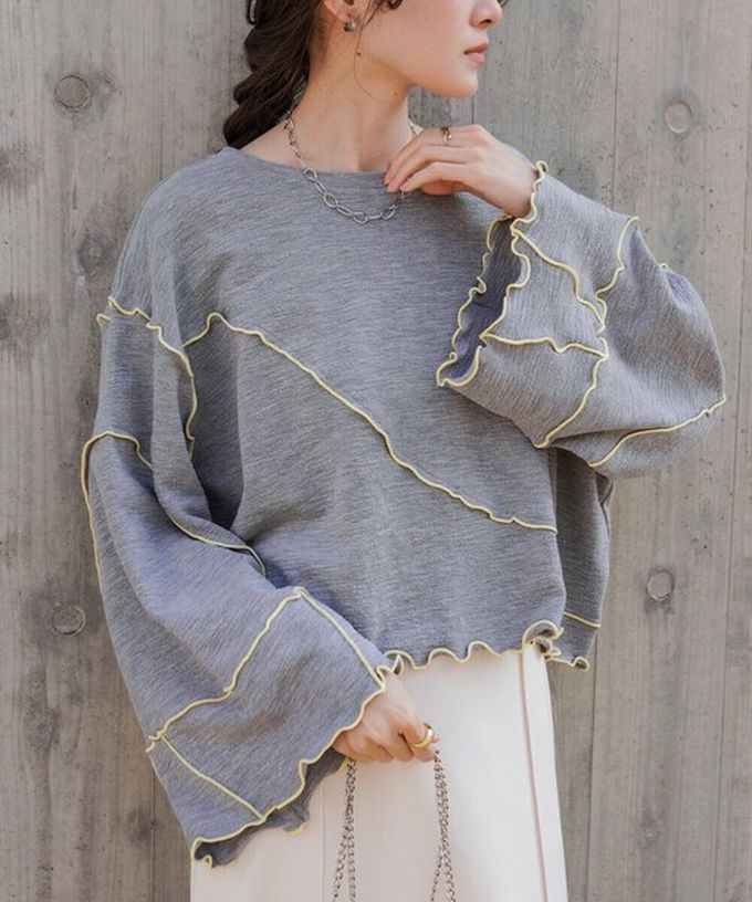 日本 Bab - 活力跳色感木耳邊大寬袖上衣-白x橘