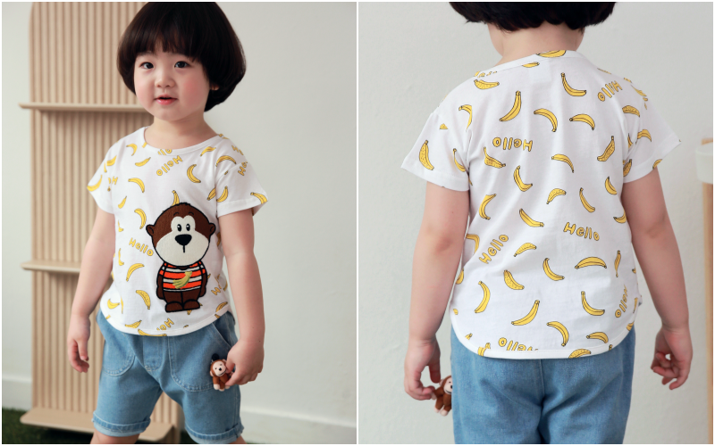 韓國 Coco rabbit - 立體香蕉猴子T-白