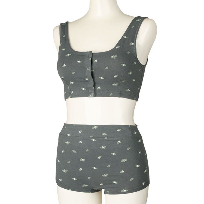 akachan honpo - 半截式內衣-前開式小花-深灰色