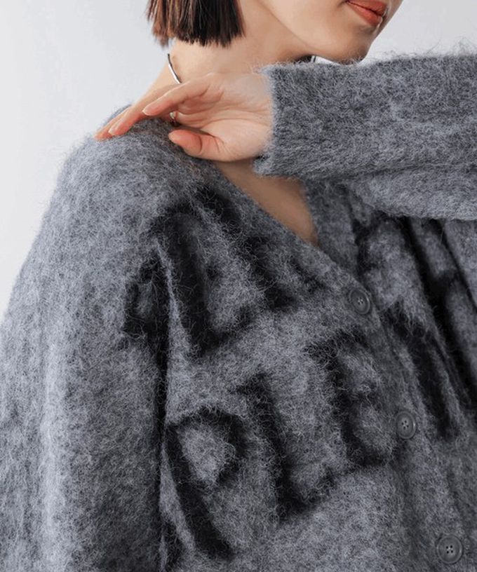 日本 Bab - 英文字印花顯瘦V領針織開襟衫-灰