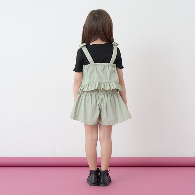 日本 Lycee mine - 可愛吊帶上衣+蓬蓬短褲2件式套裝-卡其