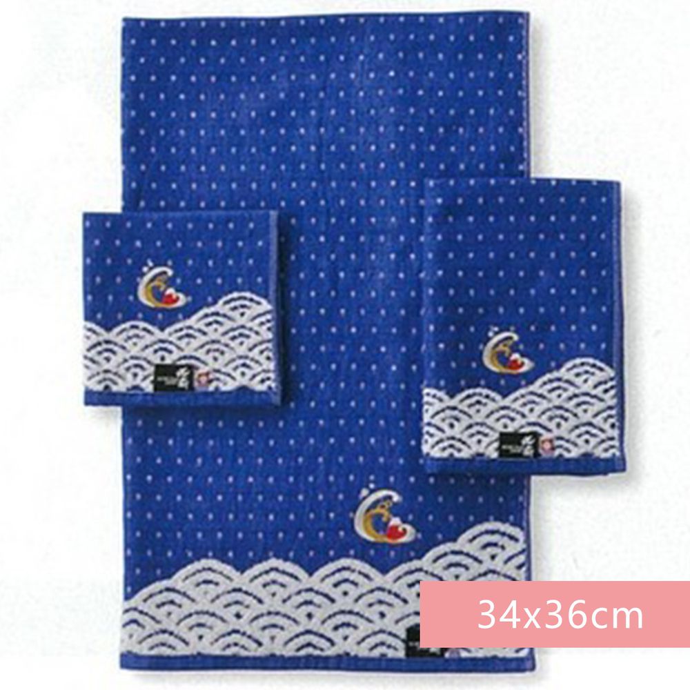 日本代購 - 日本製今治純棉方巾-富嶽浪與富士-藍 (34x36cm)