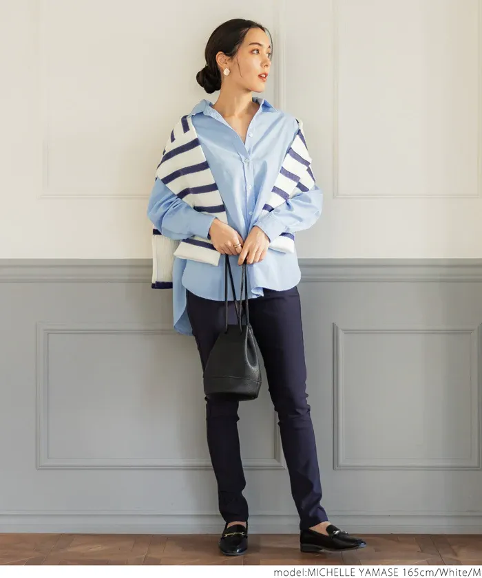 日本 COCA - 時尚條紋針織高領毛衣-白x黑