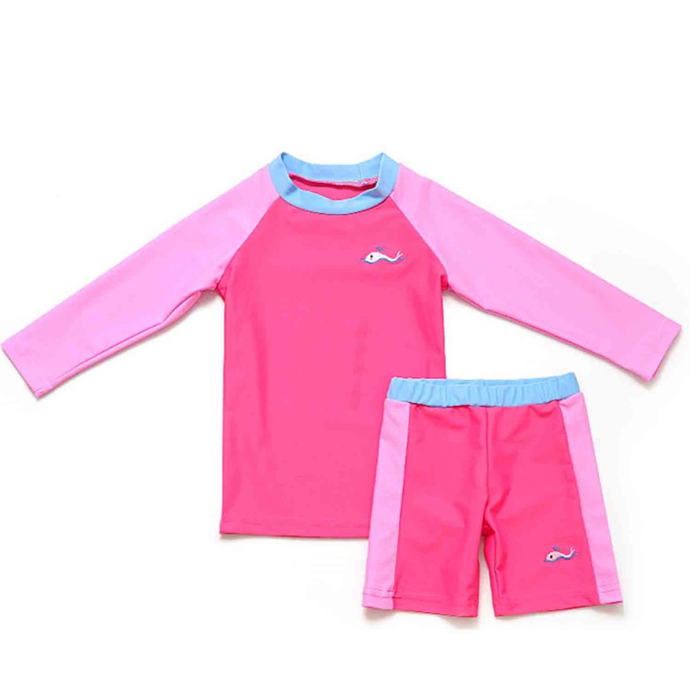 韓國 OZKIZ - 抗UV防曬兒童泳裝-二件組-海豚粉紅