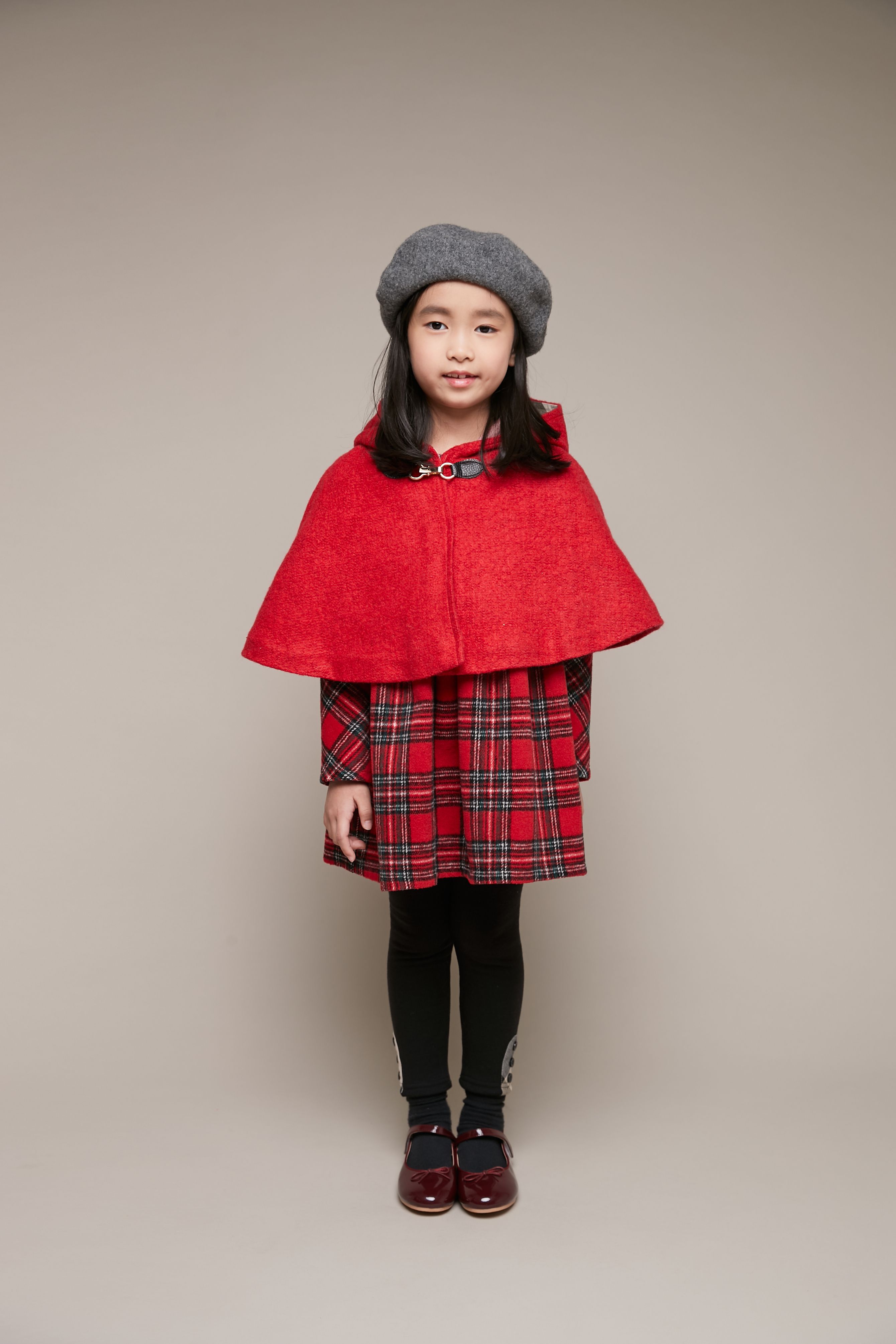 韓國 Coco Bang - 毛呢金釦斗篷-酒紅