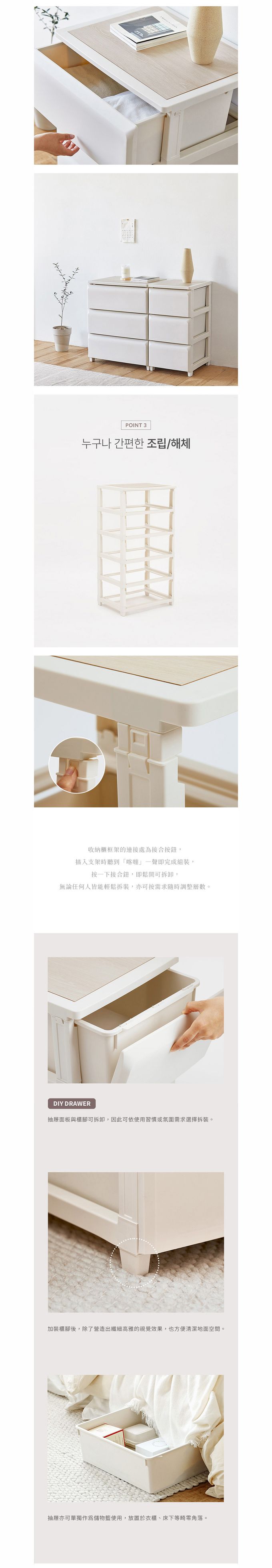 韓國ROOM&HOME - 韓國製55面寬三層抽屜收納櫃(木質天板)-DIY-淺米棕