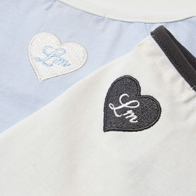 日本 Lycee mine - 柔軟緞帶領刺繡短袖上衣-藍