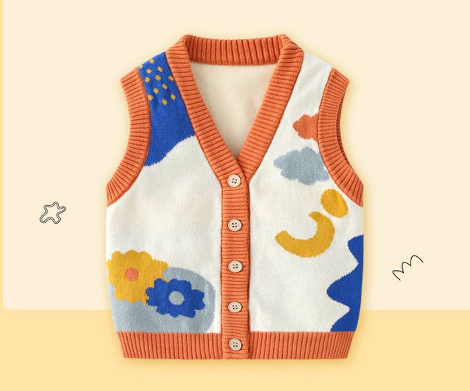 好搭V領鈕釦針織背心-花園星空-米杏色