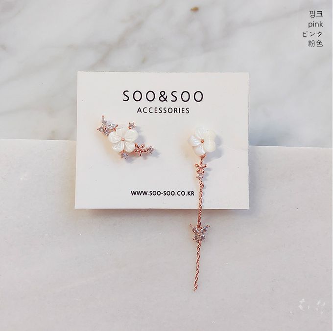 韓國 Soo&Soo - 絕美花鈿不對稱耳環-時尚銀 ((左)1.7cm，(右)5cm)