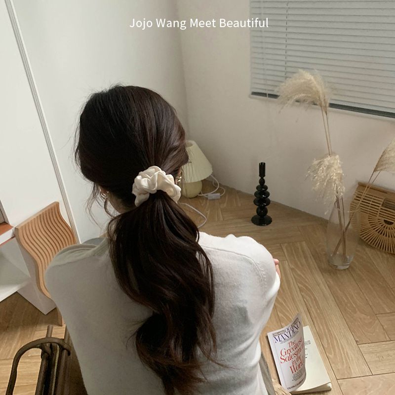 高級紋理皺摺髮圈(小)-米白色