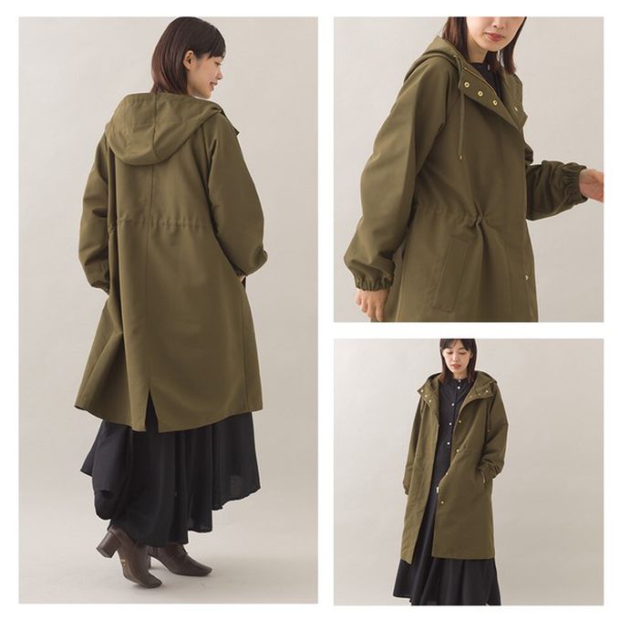 日本 OMNES - 潑水加工 派克連帽風衣長版外套-寶藍