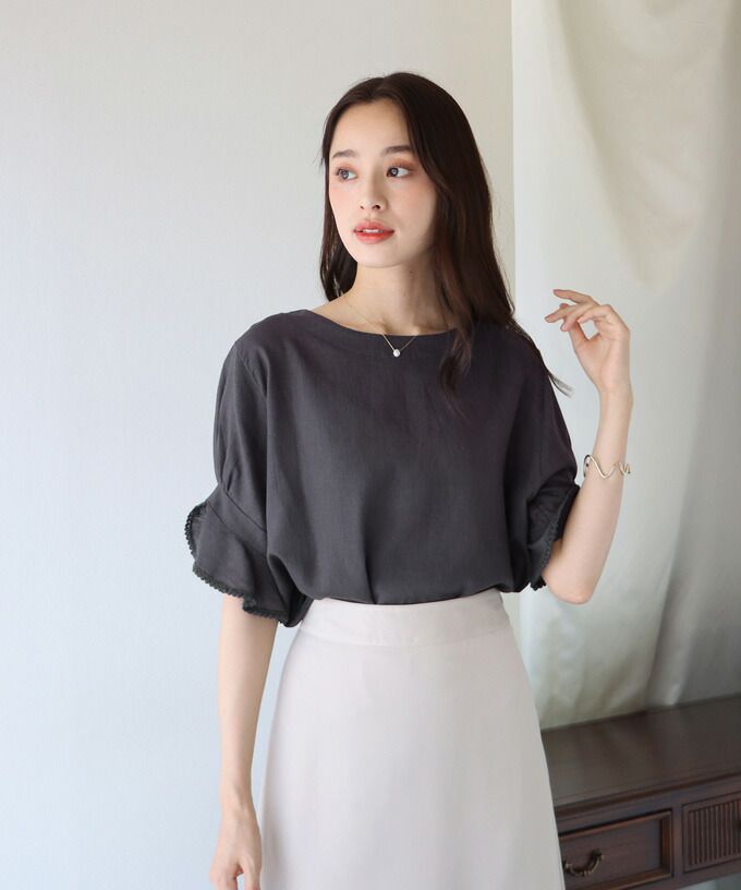 日本 BLUE EAST - 棉麻透氣涼爽短袖上衣-米杏